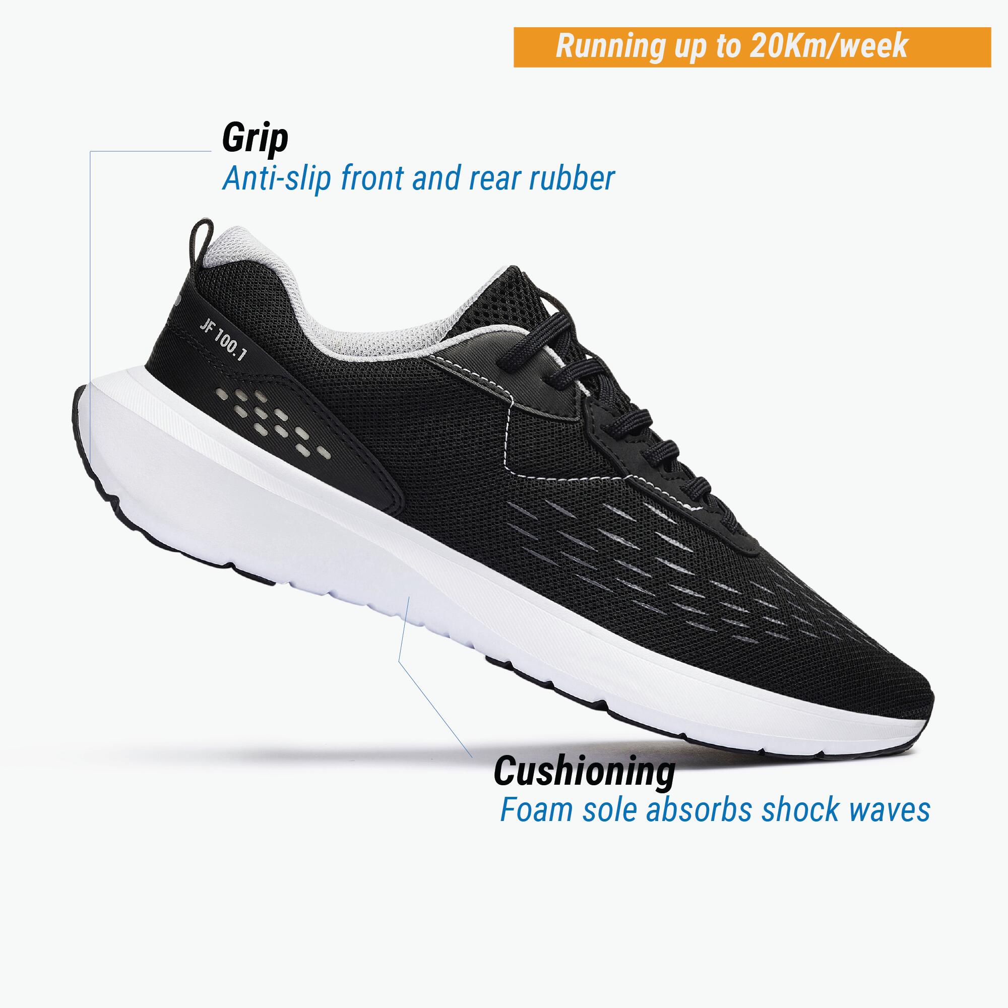 JOGFLOW 100 Superior Grip Cushioned Men Running Shoes max 10km wk Black Grey