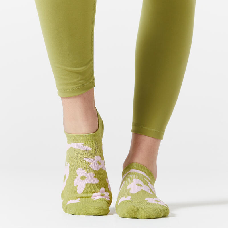 Chaussettes invisibles imprimées vertes et roses fitness cardio training x 3
