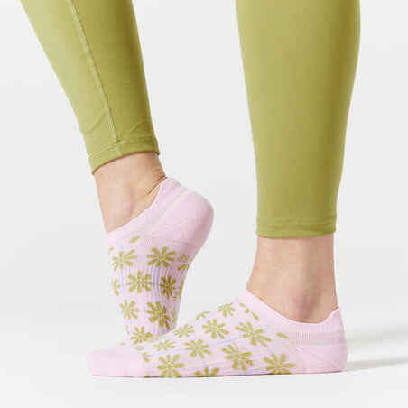 Nepastebimos kardiotreniruočių kojinės, 3 poros, žalios, rožinės, su raštu