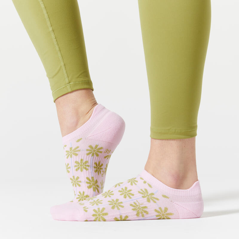 Meias Invisíveis de Fitness Estampado Verde/Rosa (3 Pares)