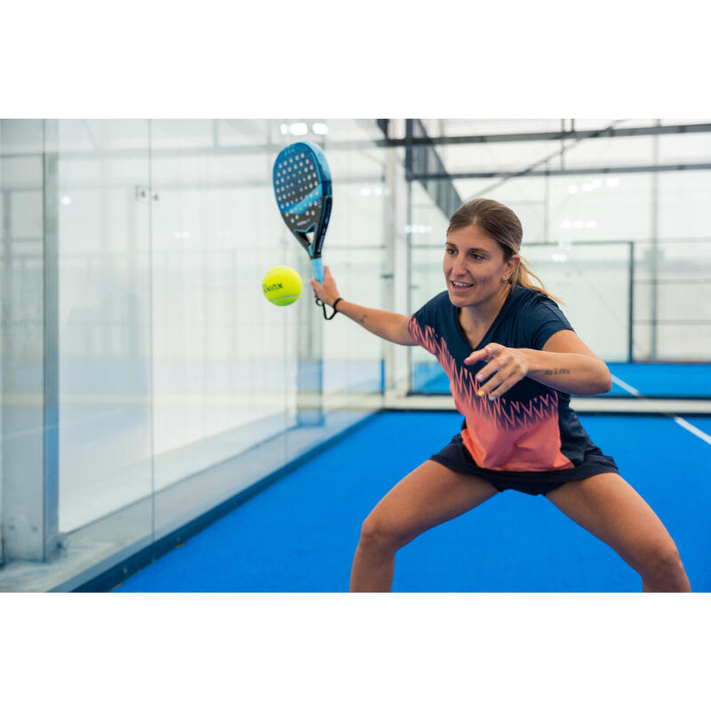 Ademend padelshirt voor dames 500 korte mouwen blauw koraal