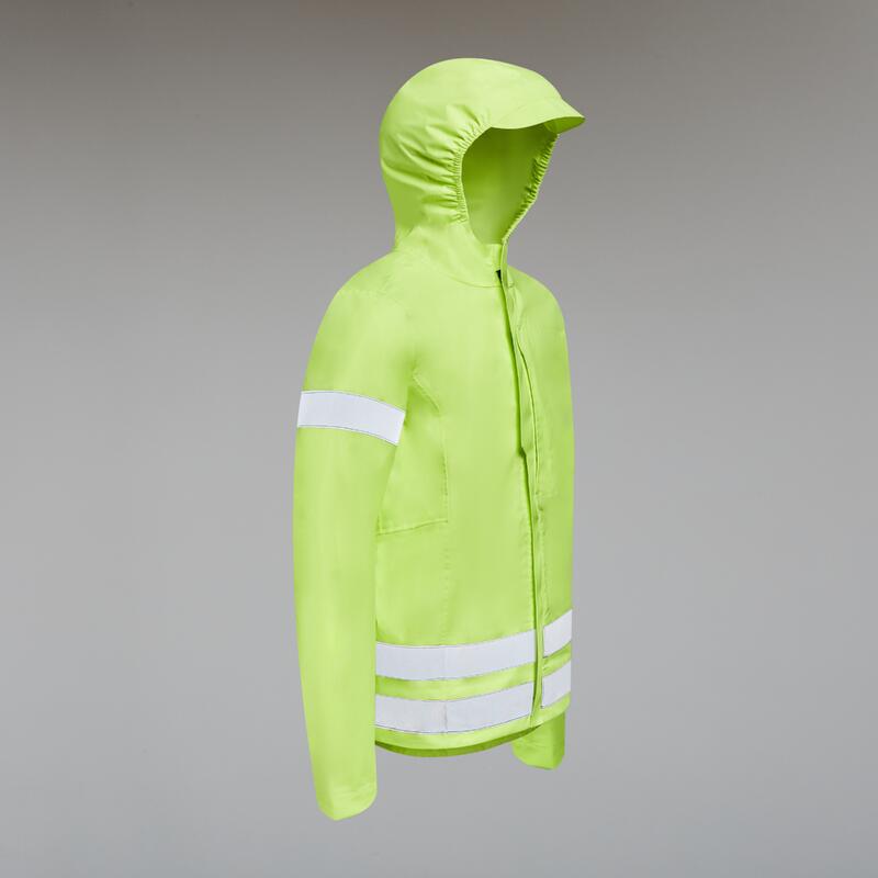 Fietsregenjas voor kinderen 500 geel met hoge zichtbaarheid