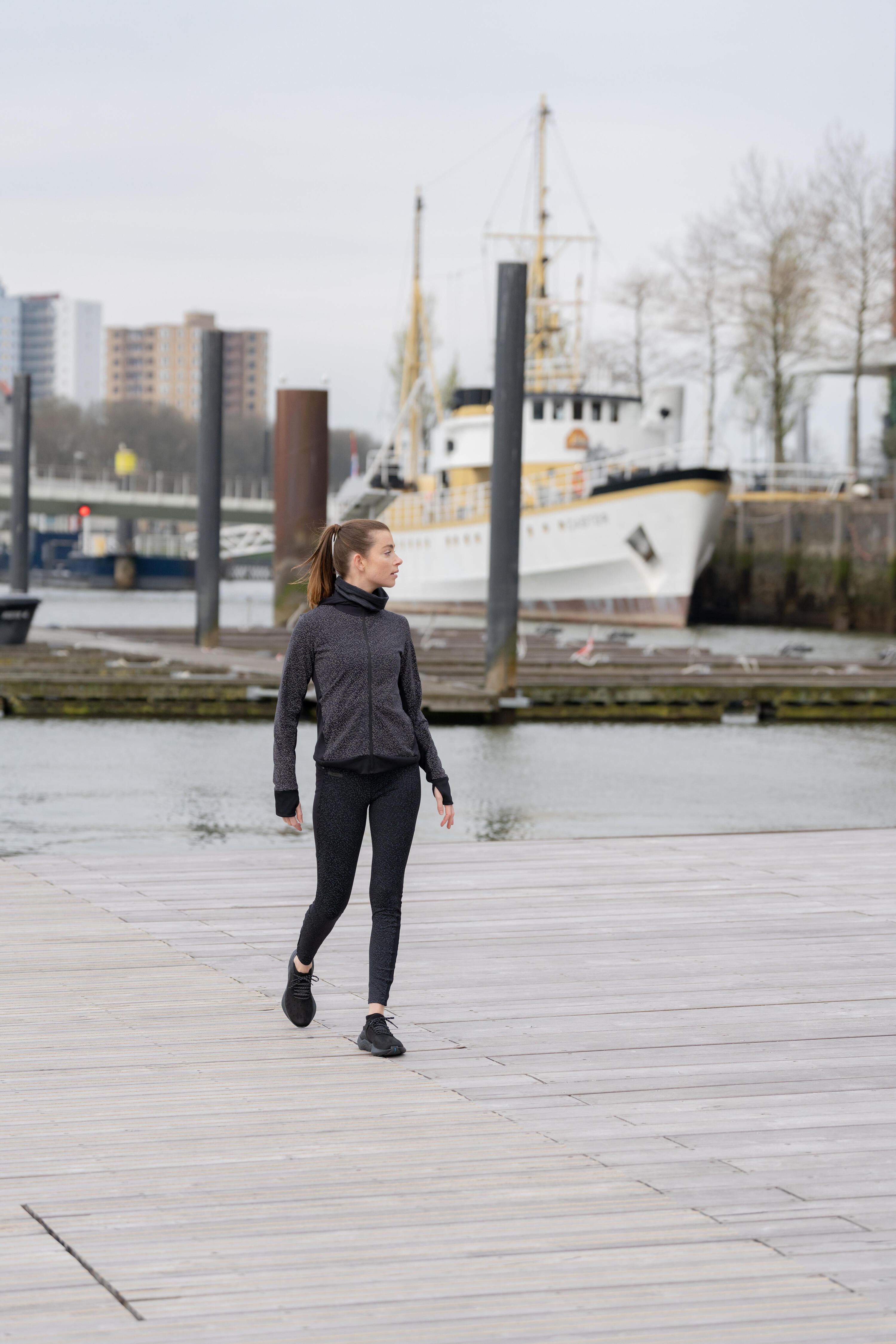 Lauftights lang Damen - Run 100 schwarz  8/10