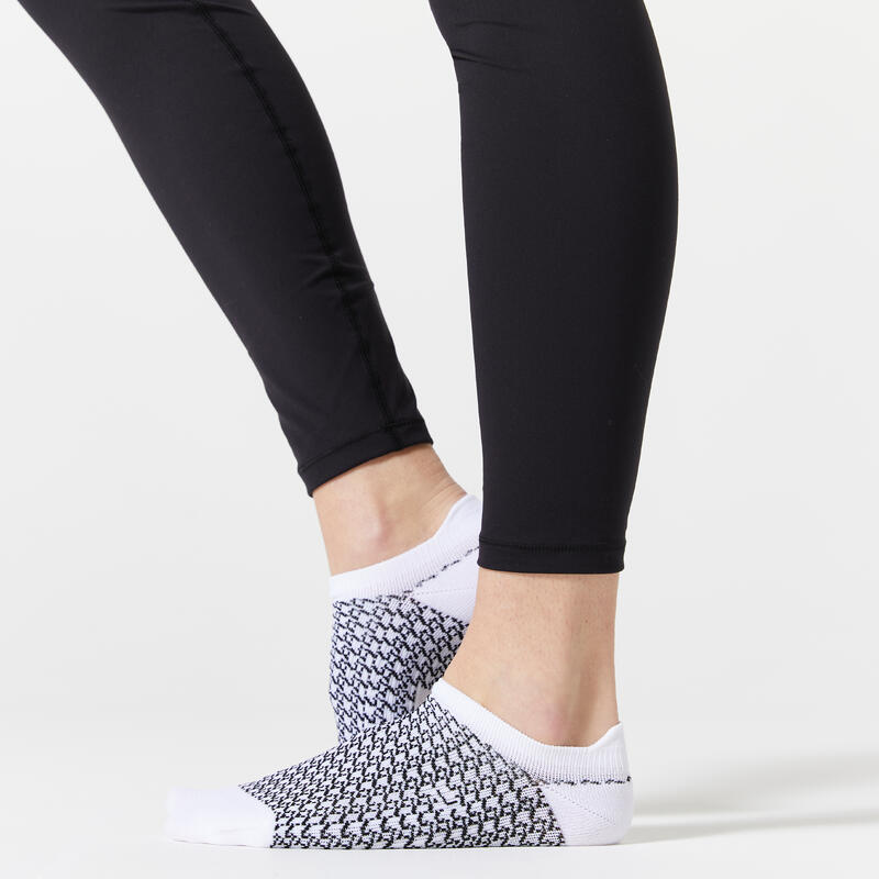 Onzichtbare sokken voor cardiofitness 3 paar met motief zwart wit