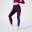 Legging taille haute gainant colorblock Fitness Cardio femme Bleu et Violet