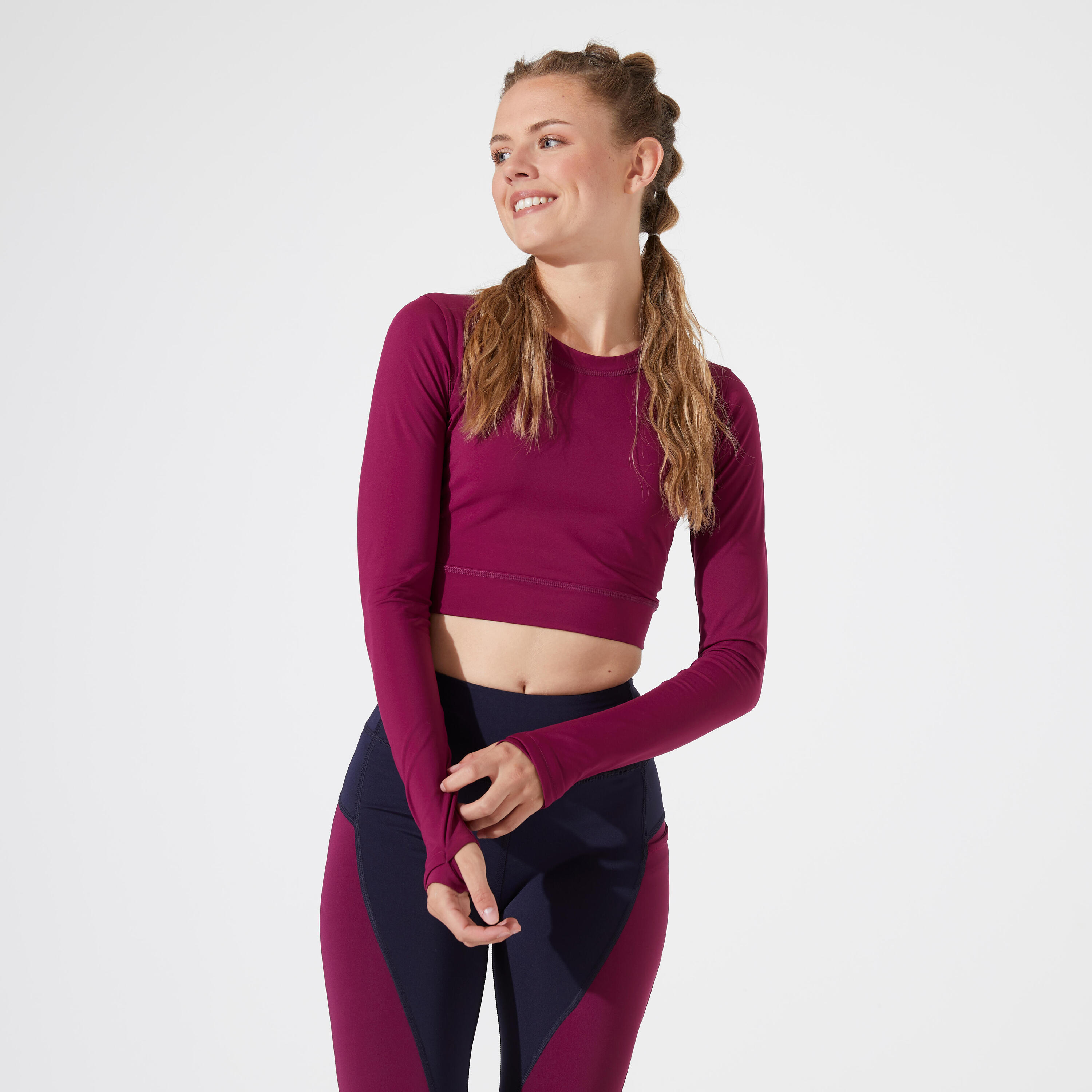 Women's Fitness Long-Sleeved Cropped T-Shirt - Purple 1/5