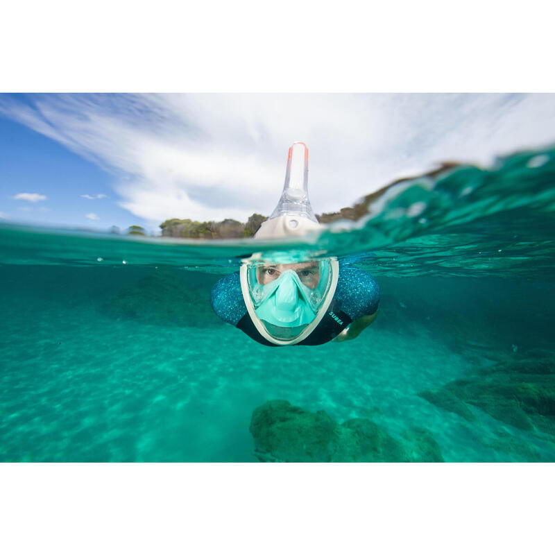 Maschera snorkeling adulto EASYBREATH 900 immersione beige-verde