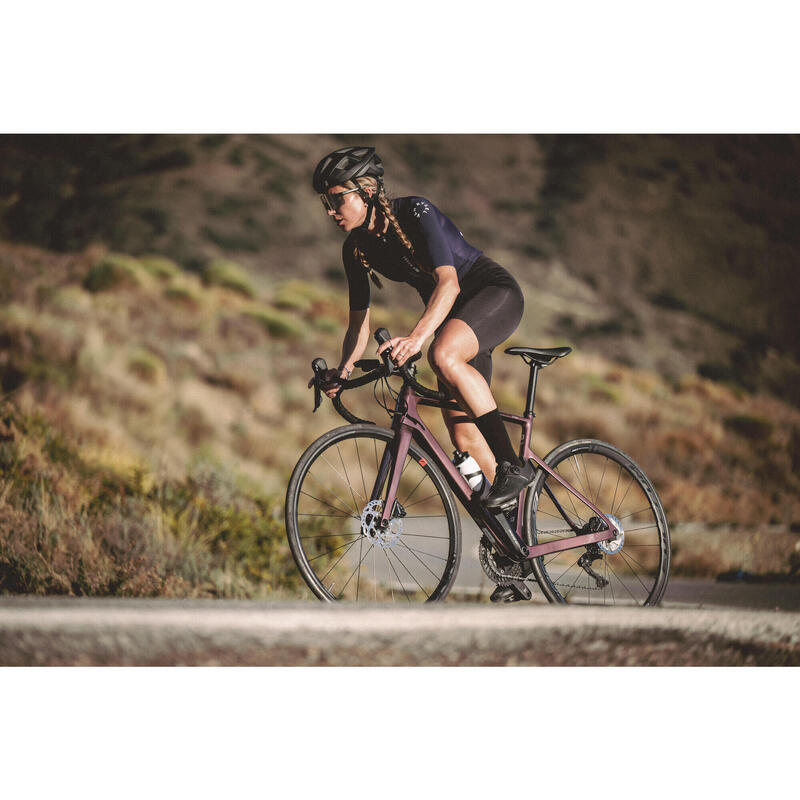 Női országúti kerékpár EDR, karbon, tárcsafékes, bordó