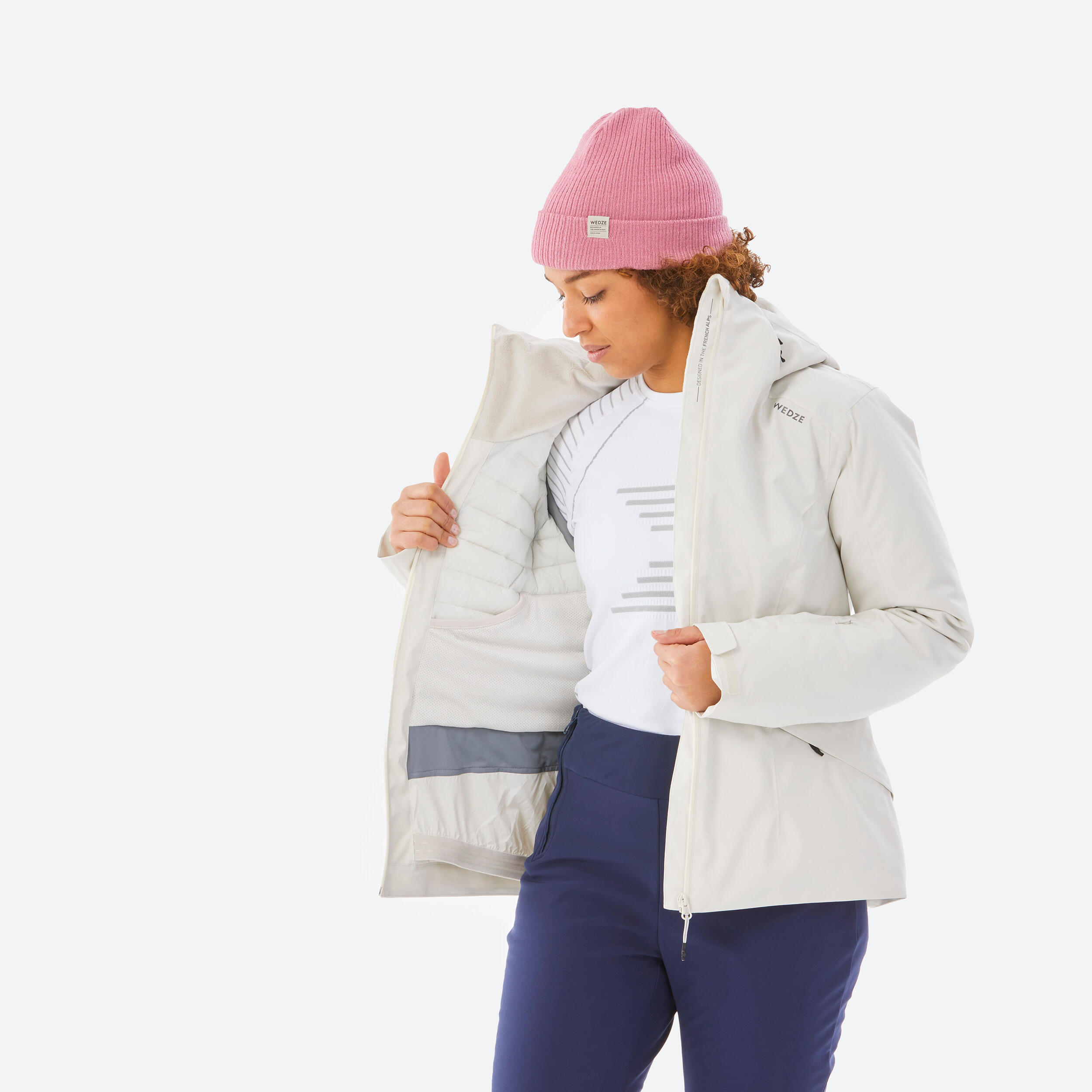 Women’s warm and waterproof ski jacket, 500 - Beige 7/7