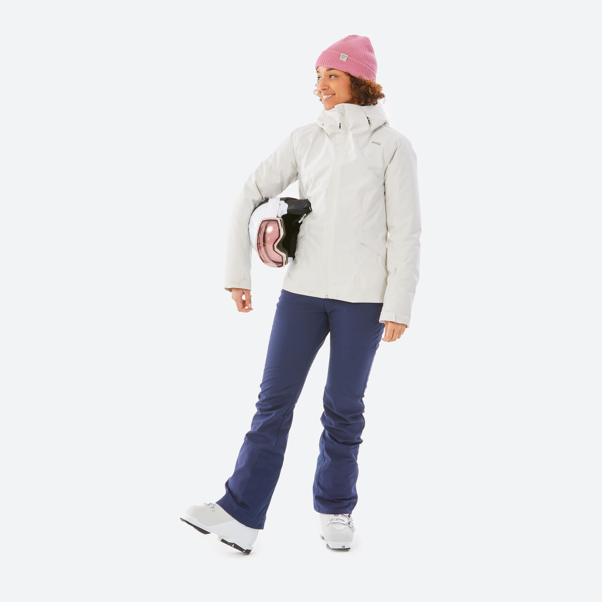 Women’s warm and waterproof ski jacket, 500 - Beige 6/7