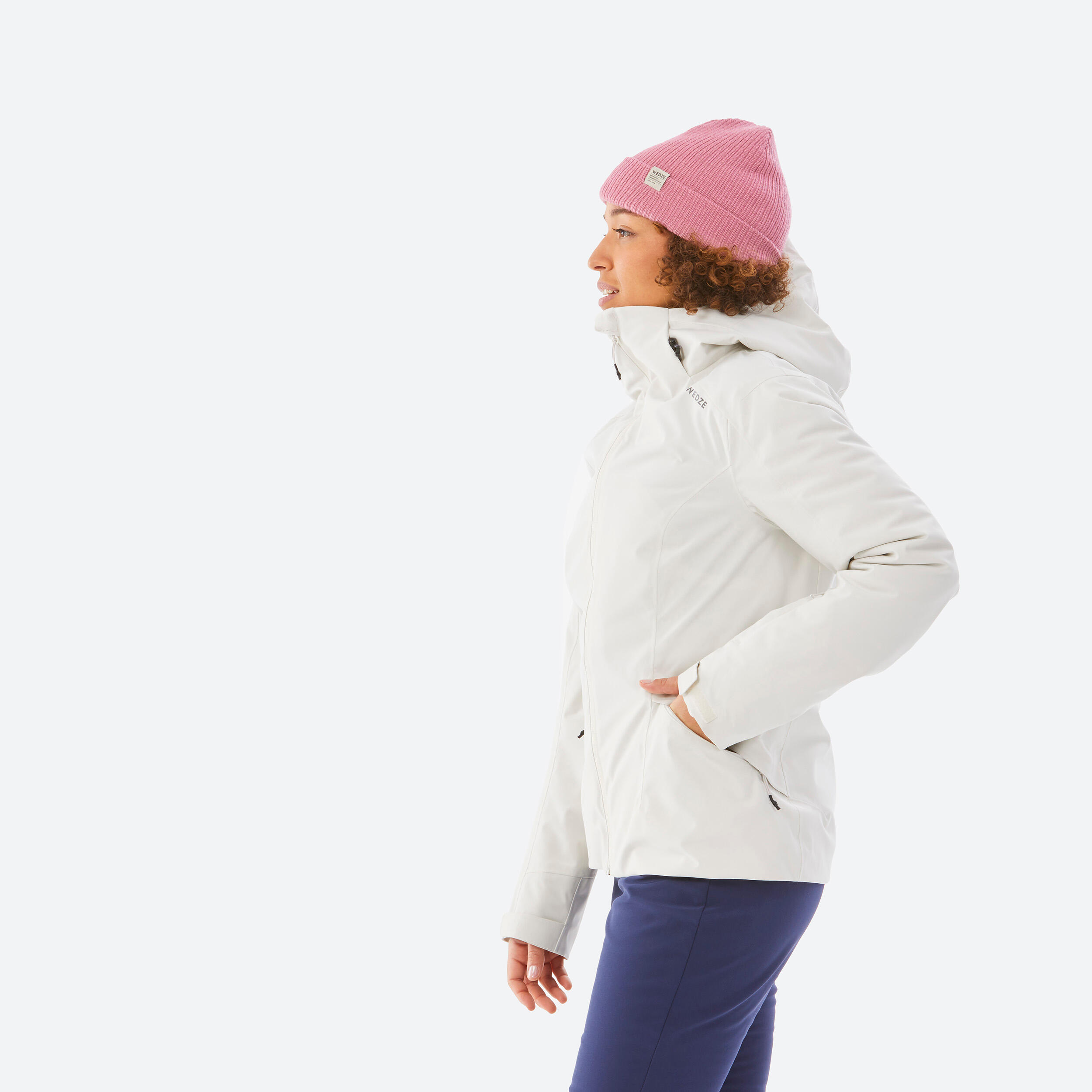 Women’s warm and waterproof ski jacket, 500 - Beige 4/7