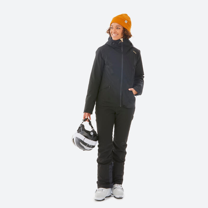 Veste de ski chaude et imperméable femme, 500 noir