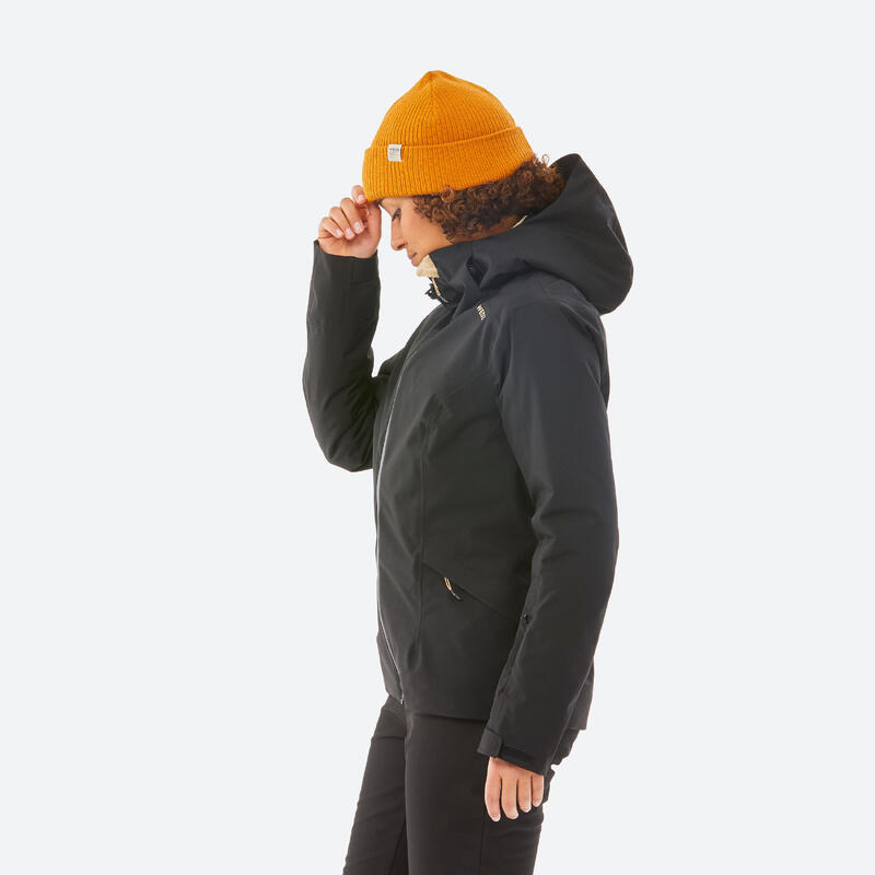 Veste de ski chaude et imperméable femme, 500 noir