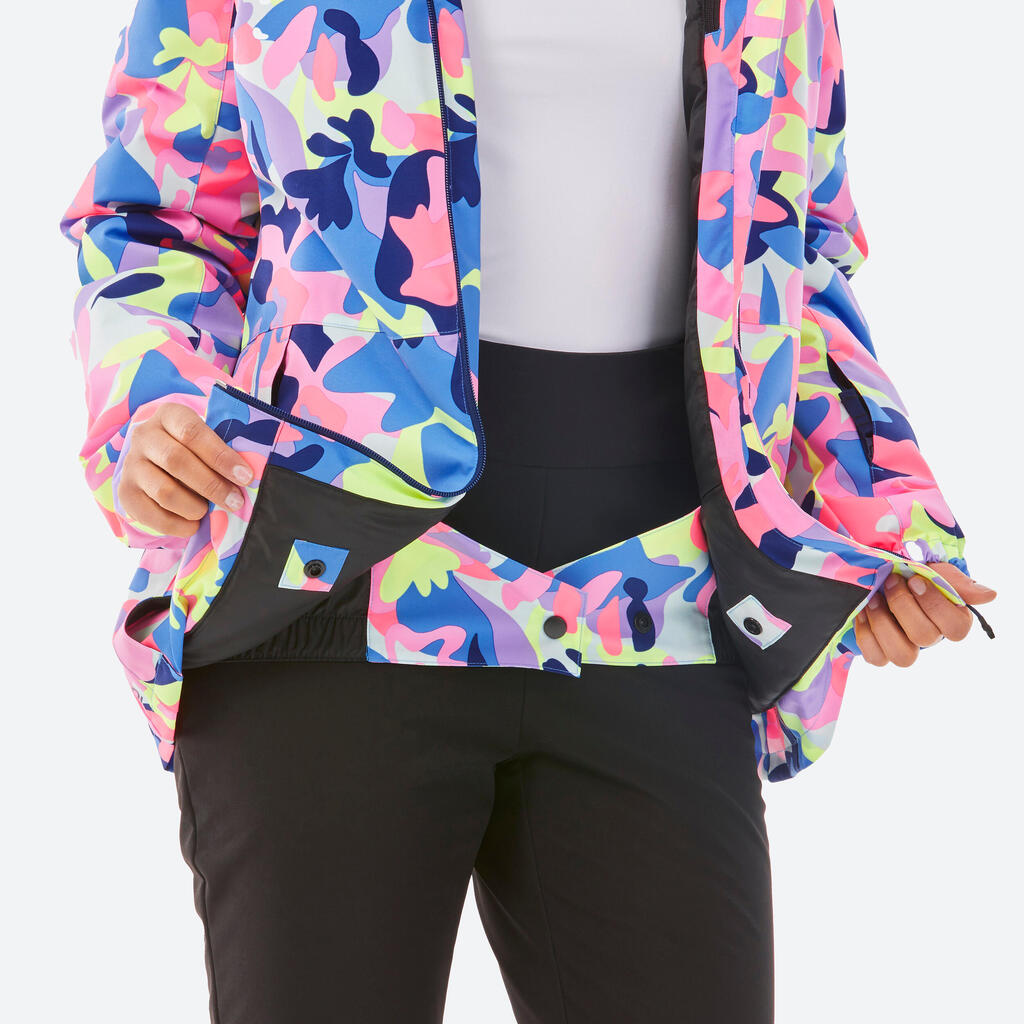 100 Women's warm and waterproof ski jacket - multi-coloured