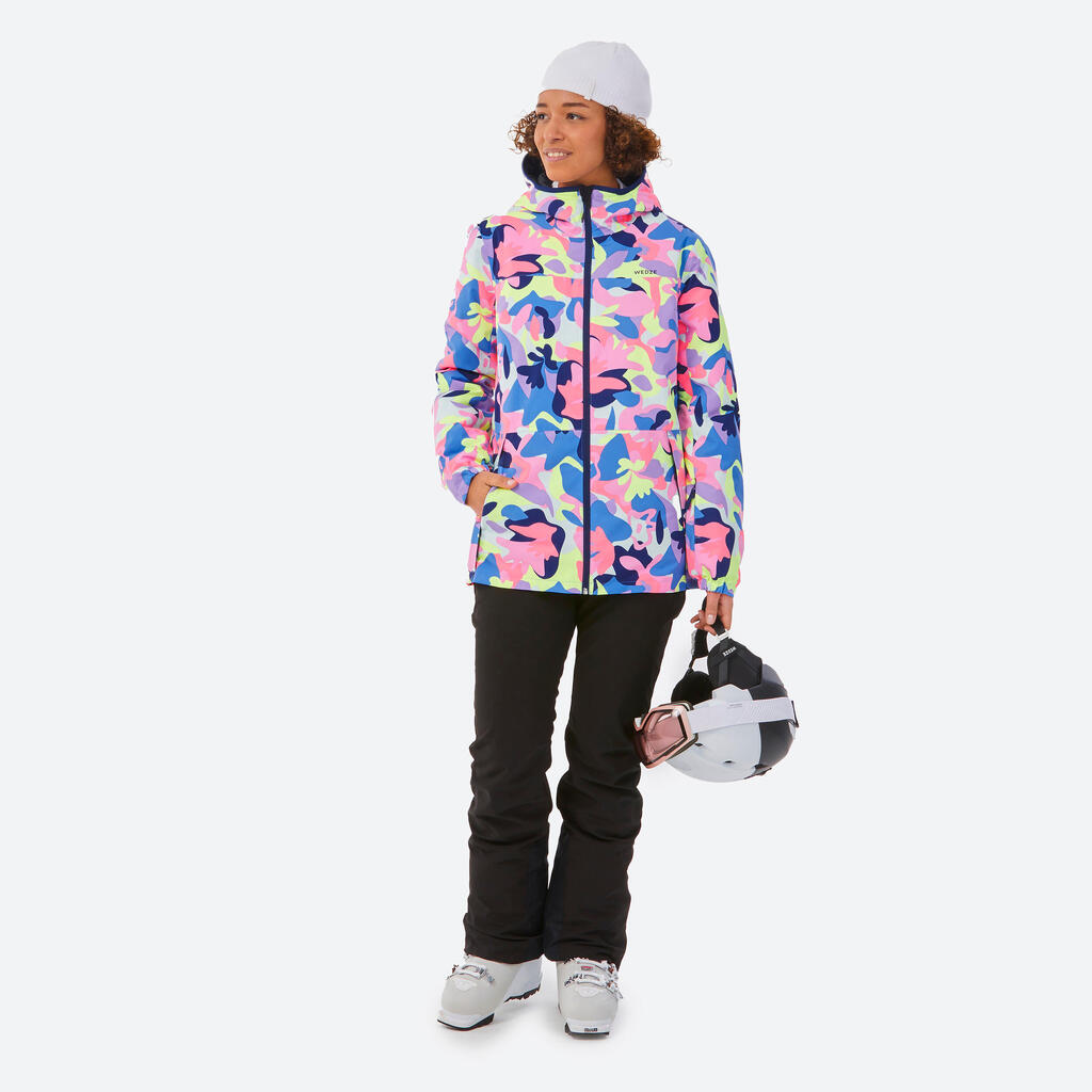 100 Women's warm and waterproof ski jacket - multi-coloured