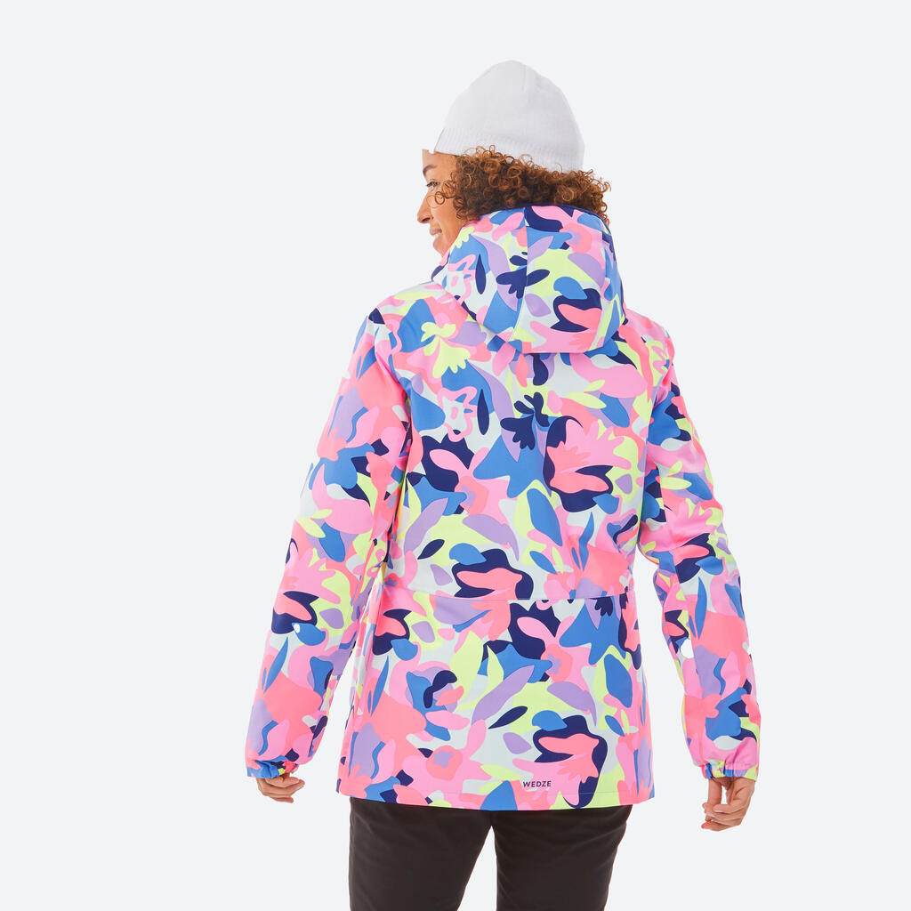 100 Women's warm and waterproof ski jacket - multi-coloured