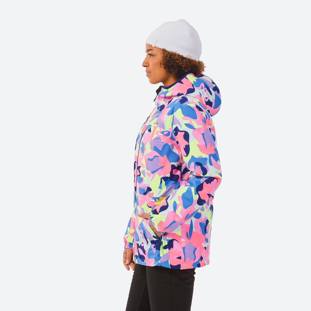 100 Women's warm and waterproof ski jacket - multi-coloured