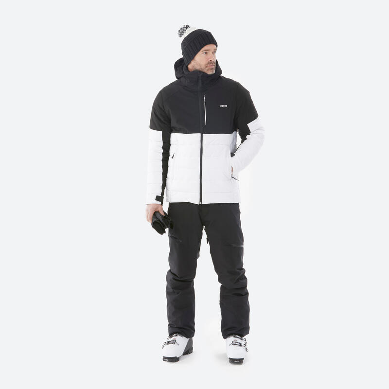 男款中長版保暖滑雪外套 100－黑色／白色