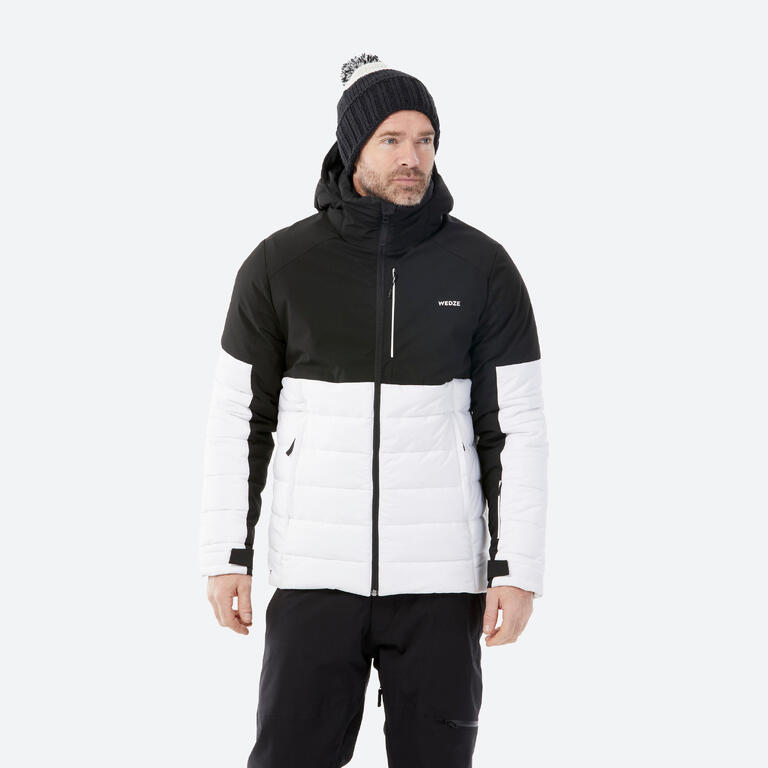 Men's Mid-Length Warm Ski Jacket 100 Black/White