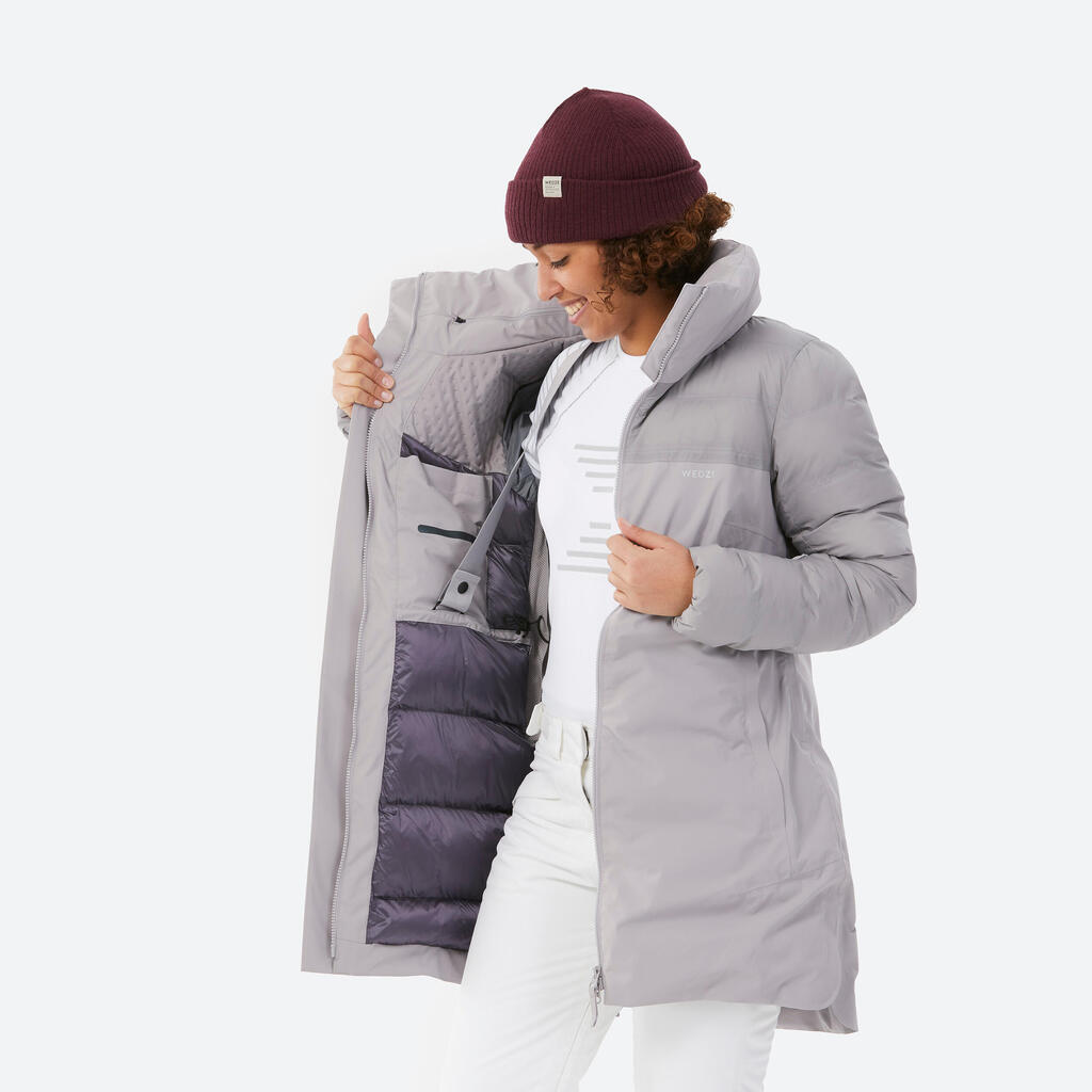 Sieviešu vidēja garuma, silta slēpošanas jaka “500”, zila