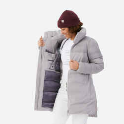 Women's long warm ski jacket 500 - light grey