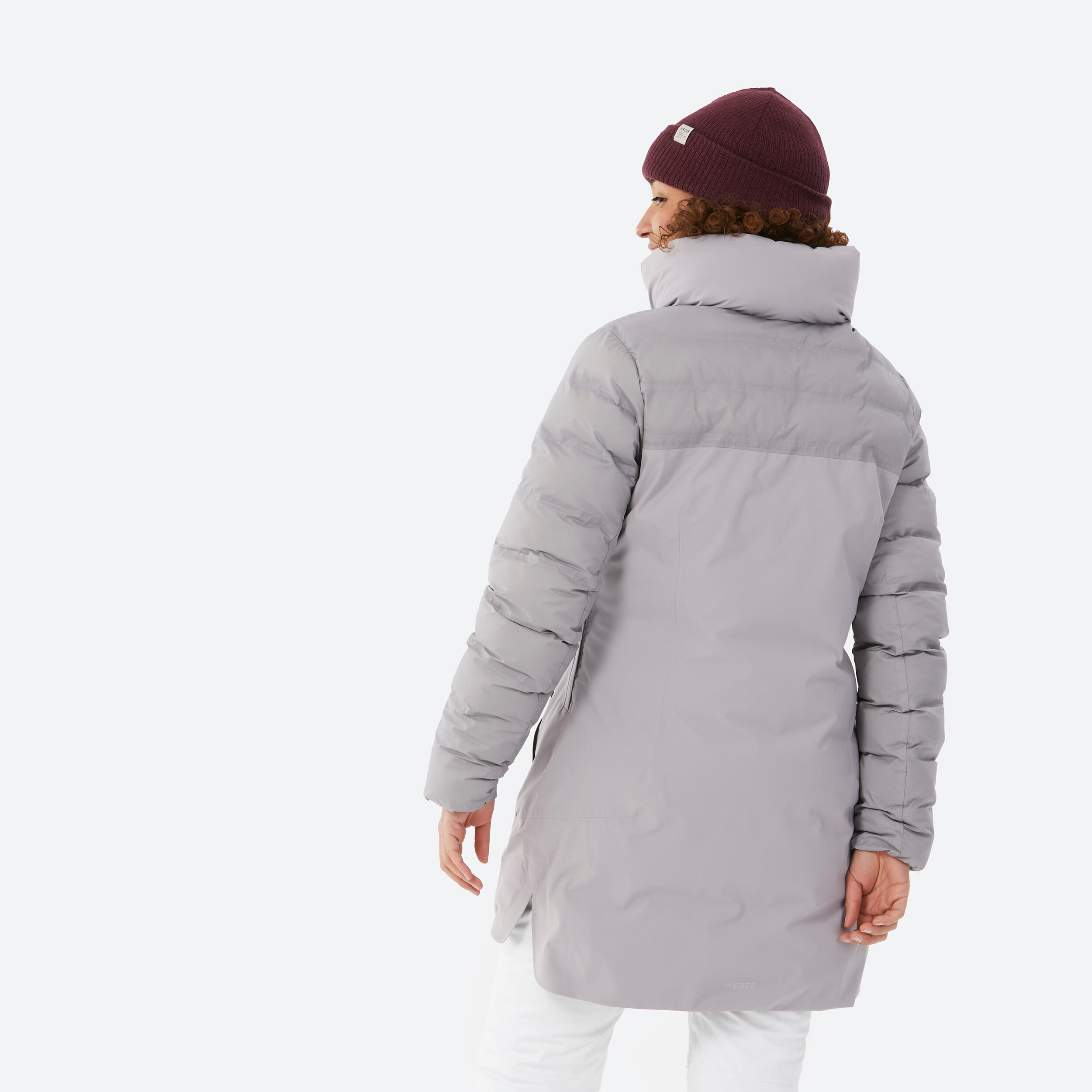 Extremely warm, long women's ski jacket, 500 warm light grey