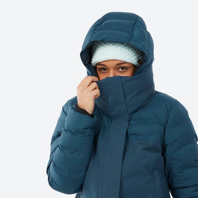 Geacă călduroasă și lungă schi 500 WARM Albastru petrol Damă