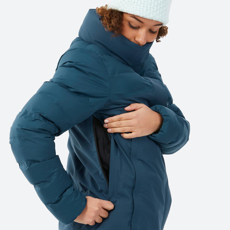 Warme lange ski-jas voor dames 500 blauw