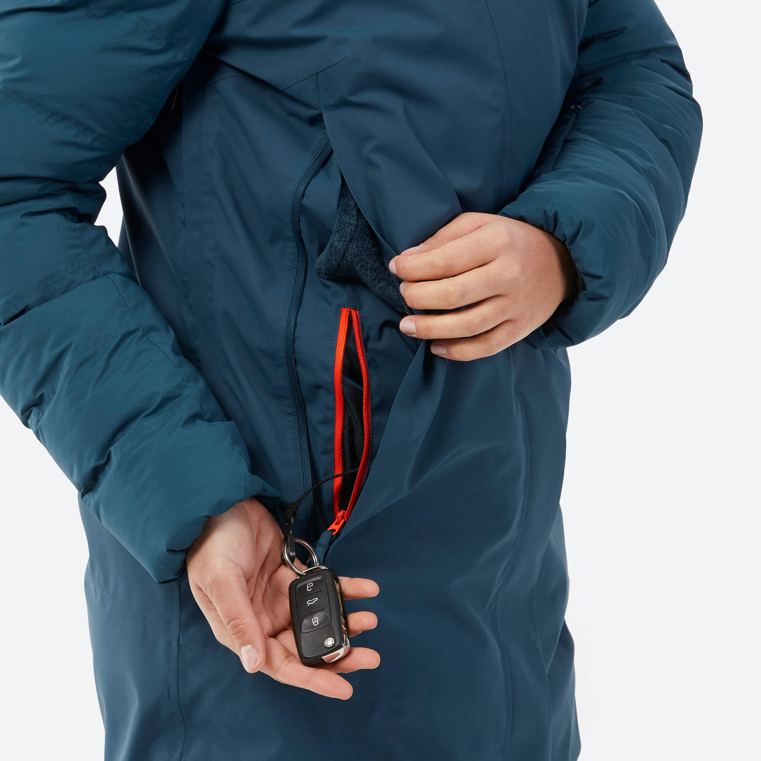 Skijacke Damen sehr warm lang 500 petrolblau