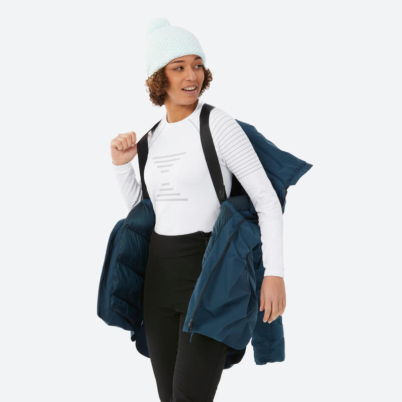 Warme lange ski-jas voor dames 500 blauw