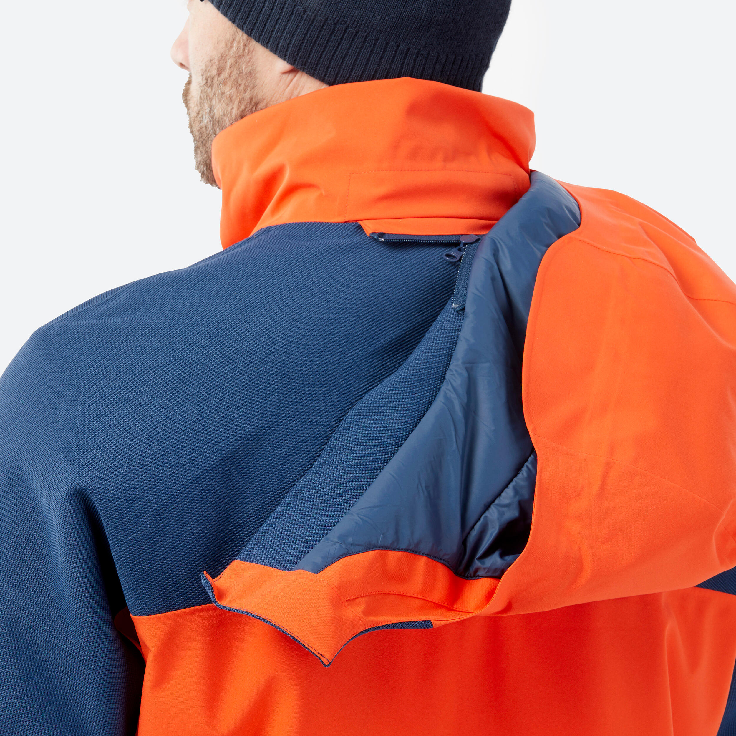 Men's waterproof and durable ski jacket, 500 SPORT orange and blue