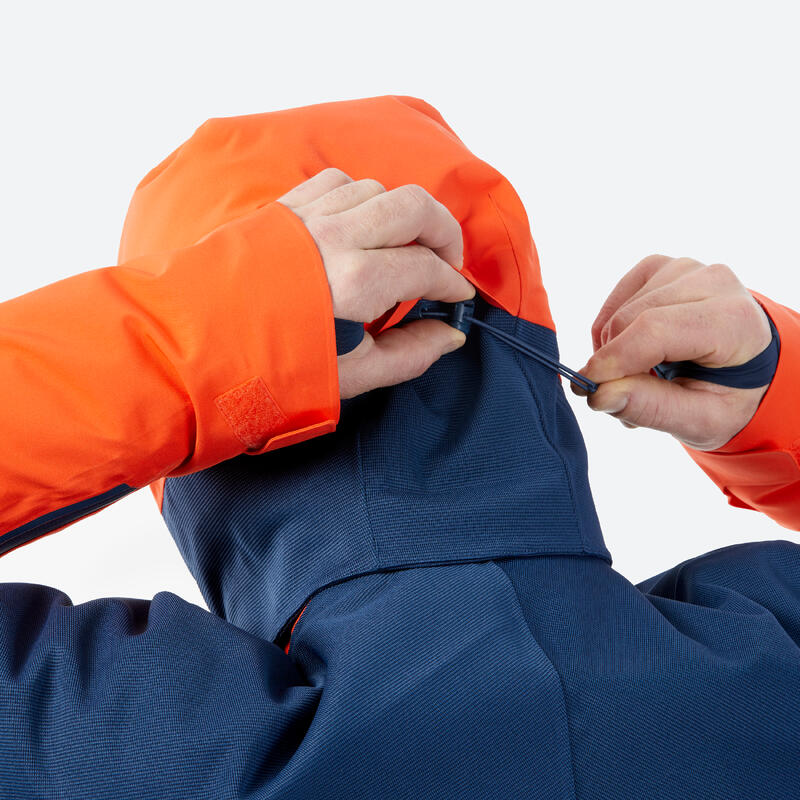 Casaco de ski impermeável e resistente homem, 500 SPORT laranja e azul