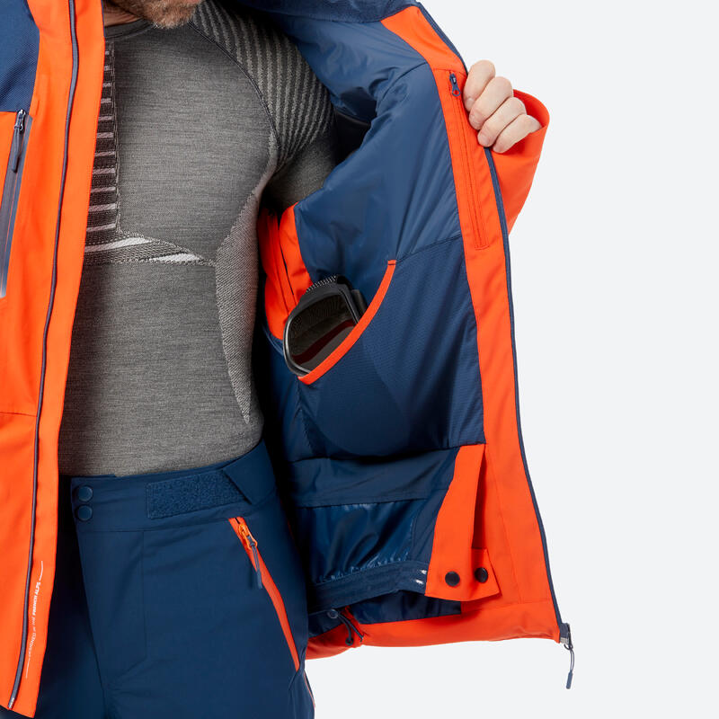 Veste de ski imperméable et résistante homme, 500 SPORT orange et bleu