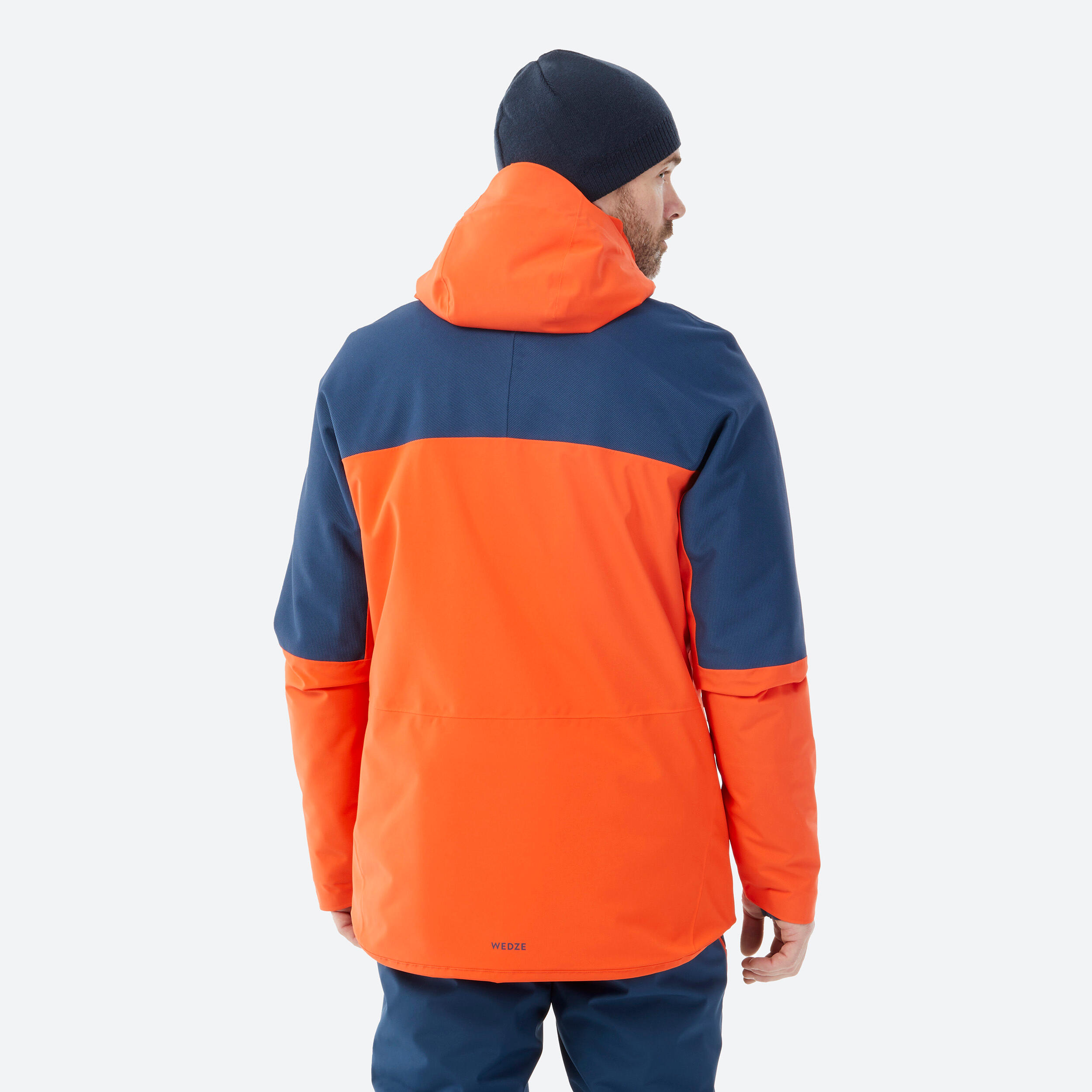 Men's waterproof and durable ski jacket, 500 SPORT orange and blue