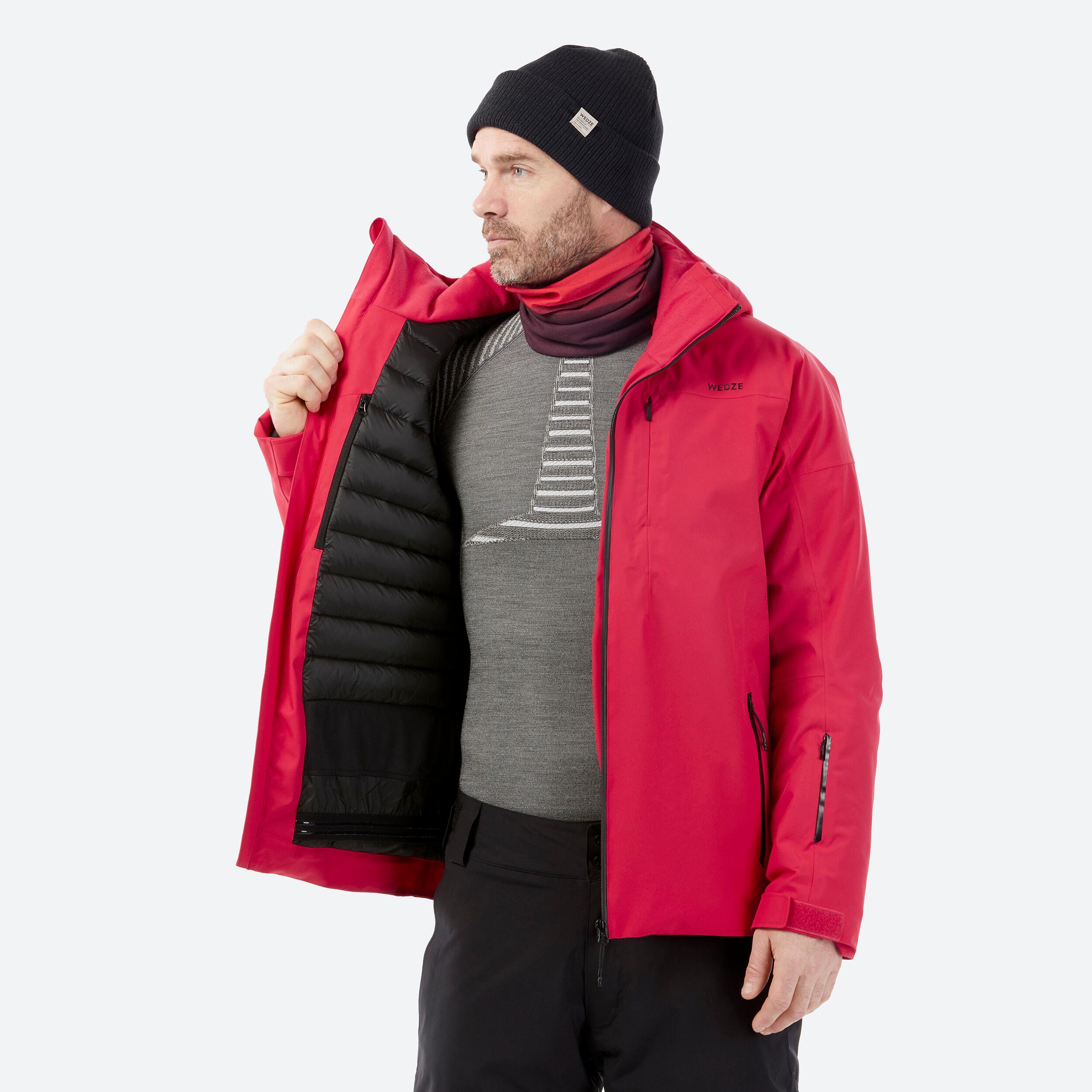 Men's 500 warm ski jacket - red