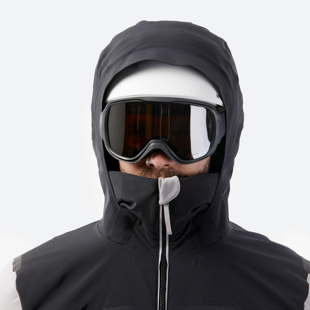 Pánska hrejivá lyžiarska prešívaná bunda 900 Warm sivo-čierna