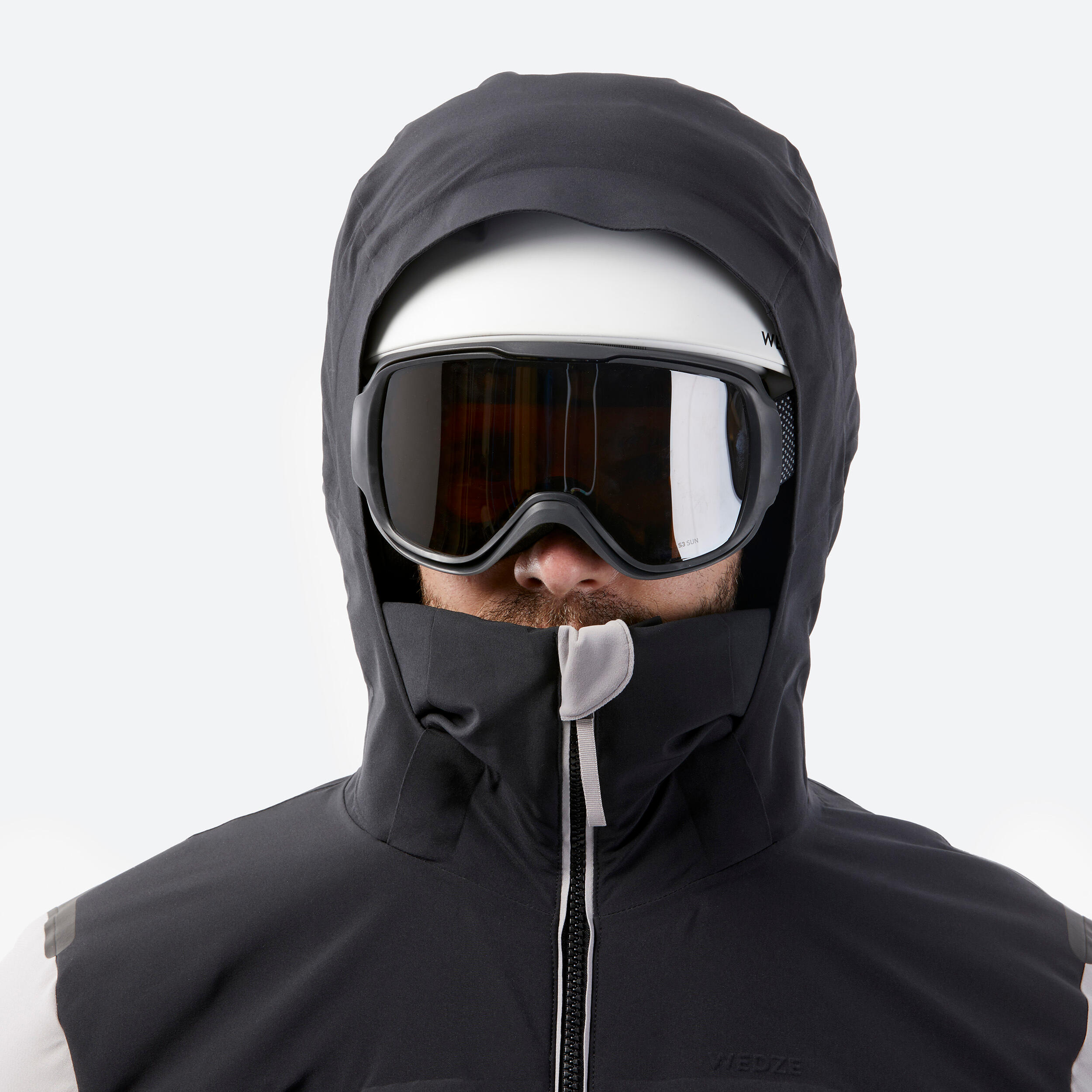 Men's very warm and ventilated ski jacket, 500 Warm grey and black 12/16