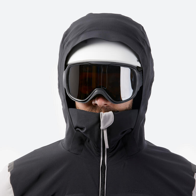 Warme ski-jas heren 900 Warm grijs en zwart