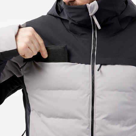 MEN’S WARM PADDED SKI JACKET 900 WARM - GREY AND BLACK