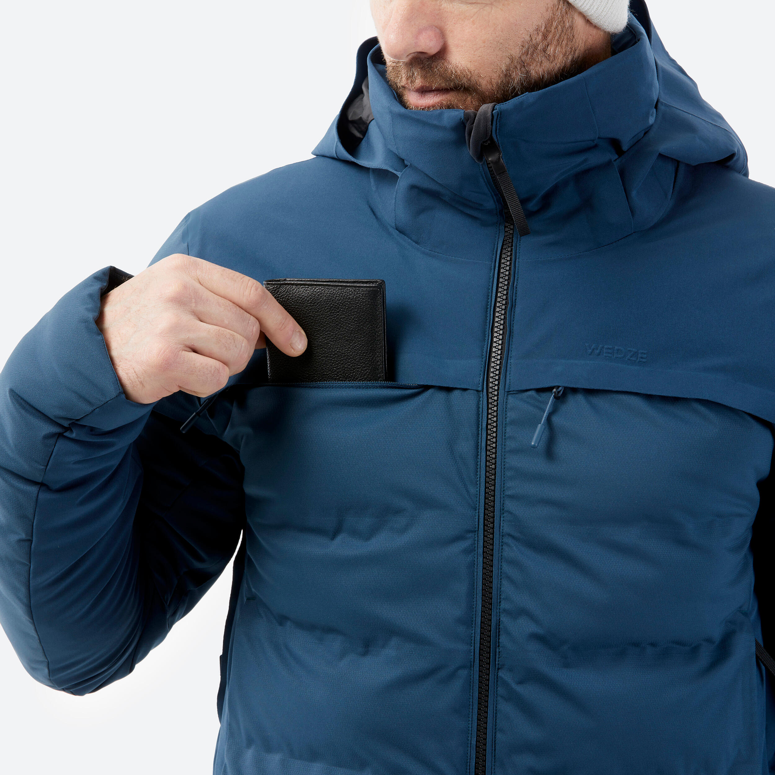 Extremely warm and ventilated ski jacket for men, warm 900 petrol blue