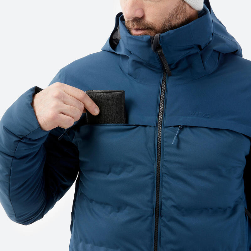 Erkek Şişme Kayak/Snowboard Montu - Petrol Mavisi - 500 Warm