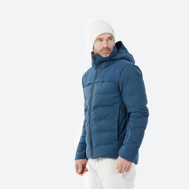 Warme dons ski-jas heren 900 Warm blauw