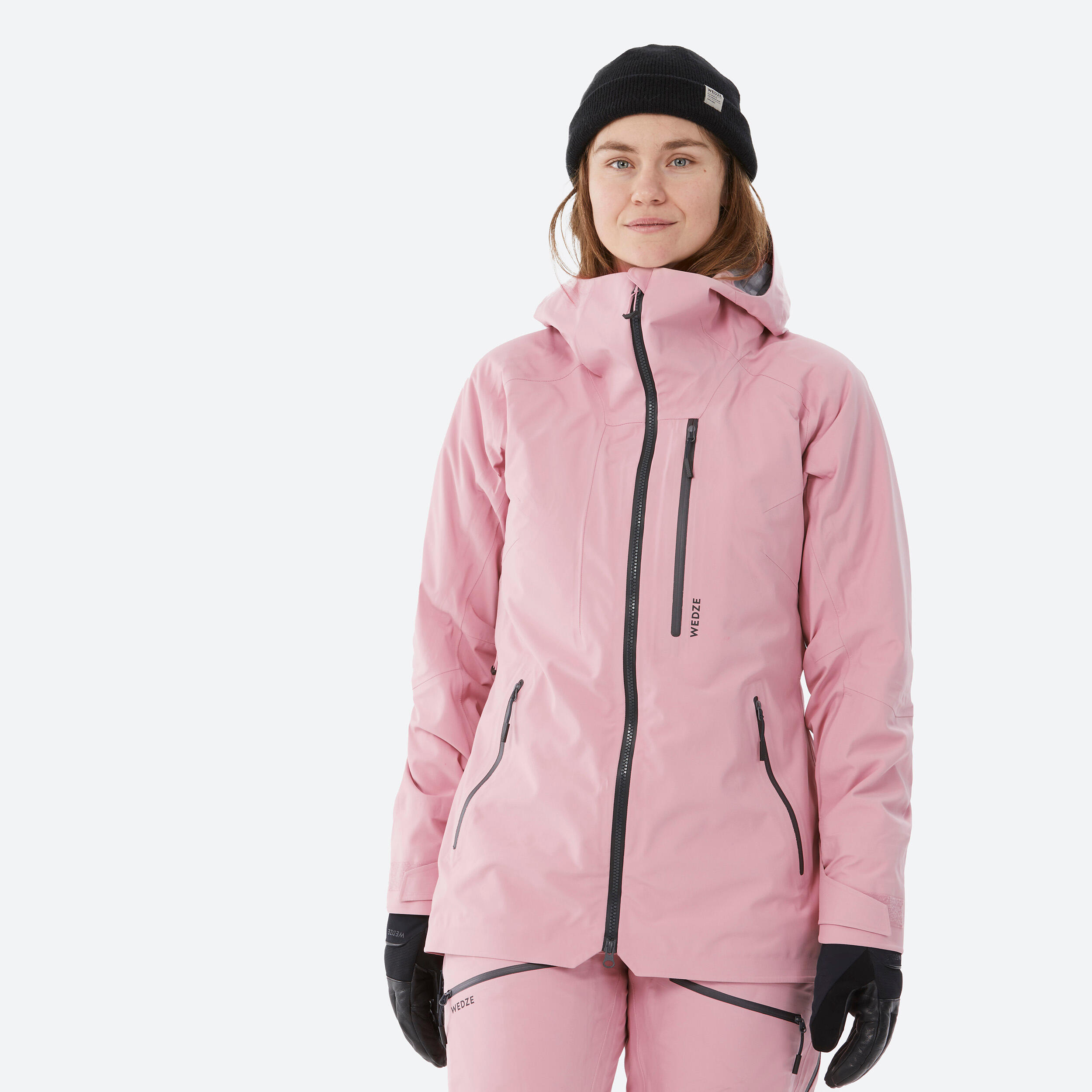 Women’s warm and breathable ski and snowboard jacket, FR500 - Pale Pink