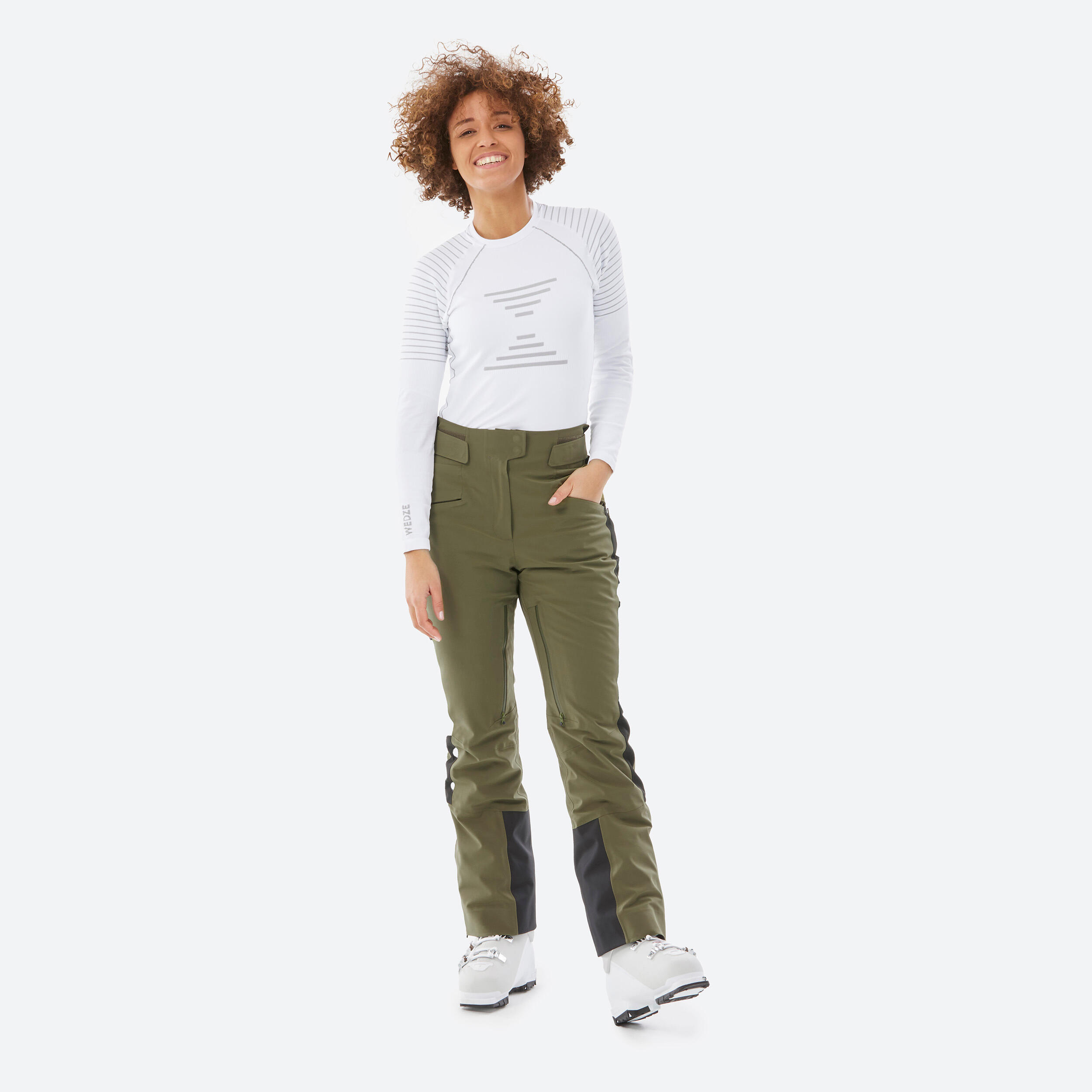 Pantaloni sci donna 900 verde oliva 4/15