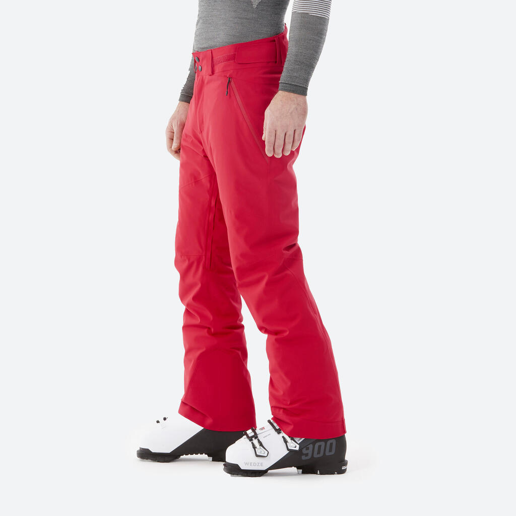 Pánske hrejivé lyžiarske nohavice 500 rovný strih svetlobéžové
