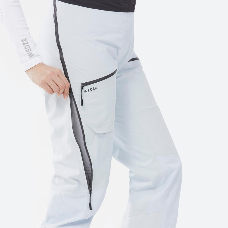 Pantalon salopette de ski très imperméable femme, FR900 bleu clair