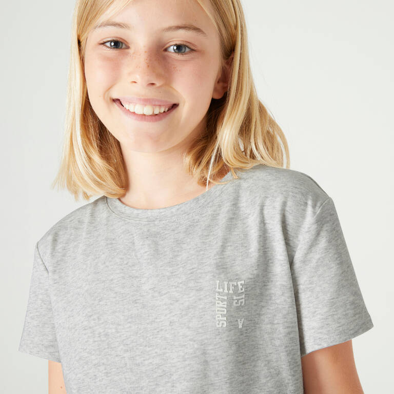 T-Shirt Katun Anak Perempuan 500 - Abu-abu