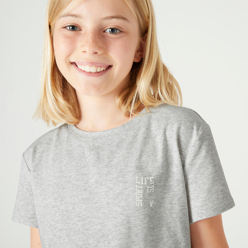 Dívčí tričko 500 bavlněné šedé