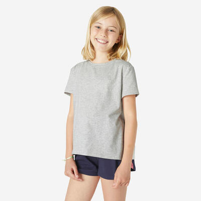 T-shirt bambina ginnastica 500 regular fit misto cotone verde