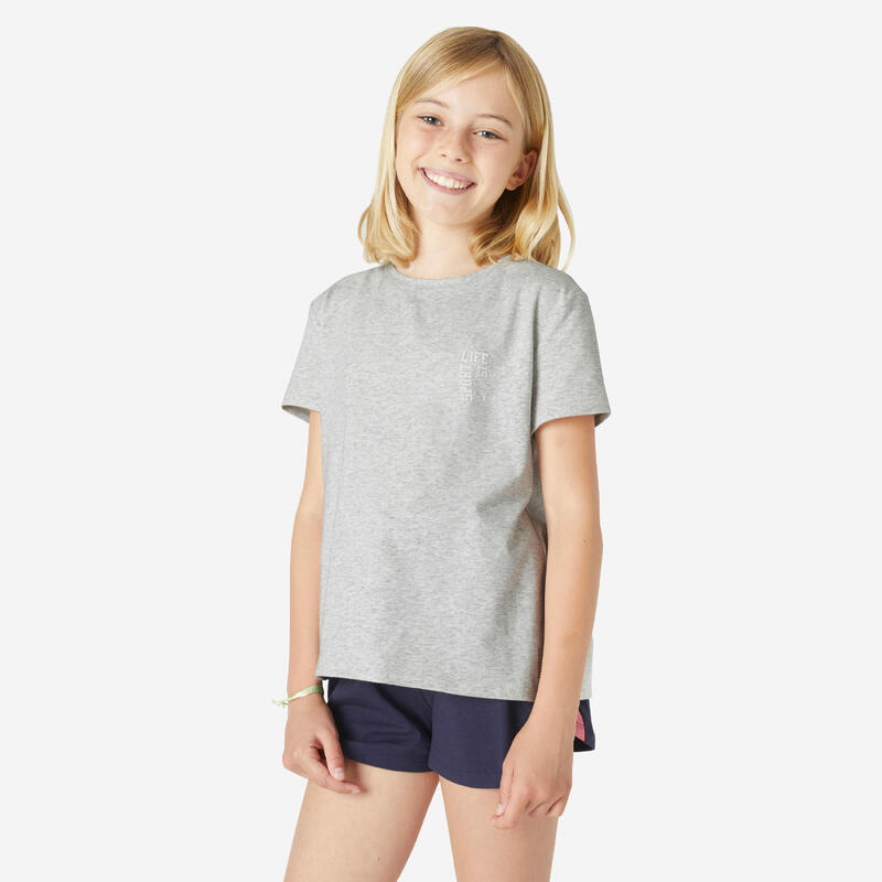 T-shirt bambina ginnastica 500 misto cotone grigia
